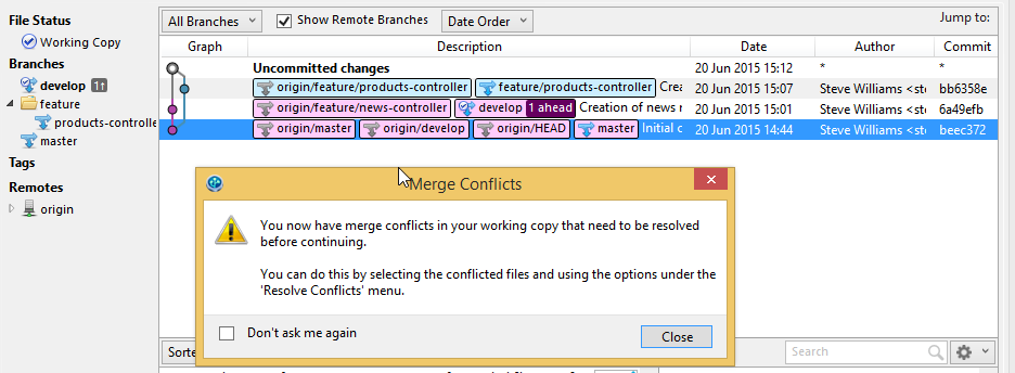 resolve conflicts in sourcetree for mac